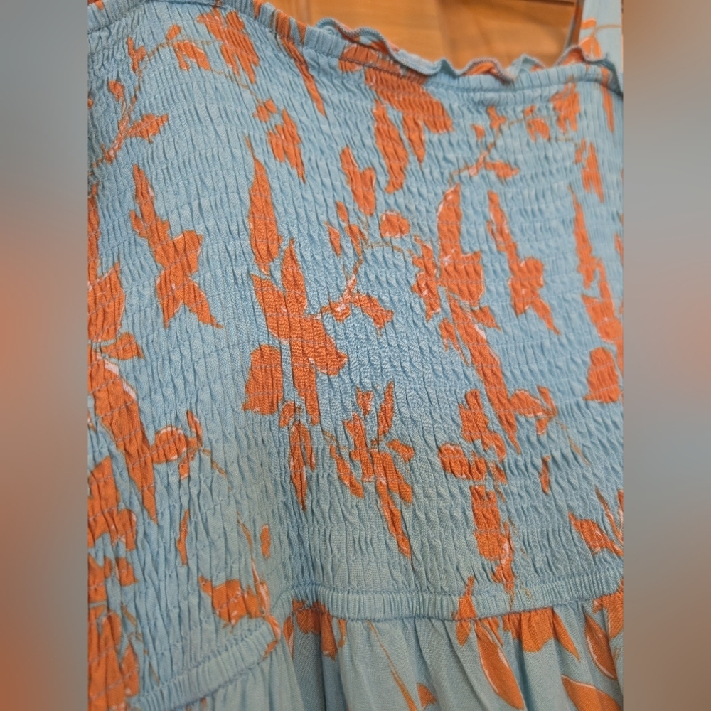 Elegant Floral Maxi Dress in Blue and Orange - Picture 6 of 10